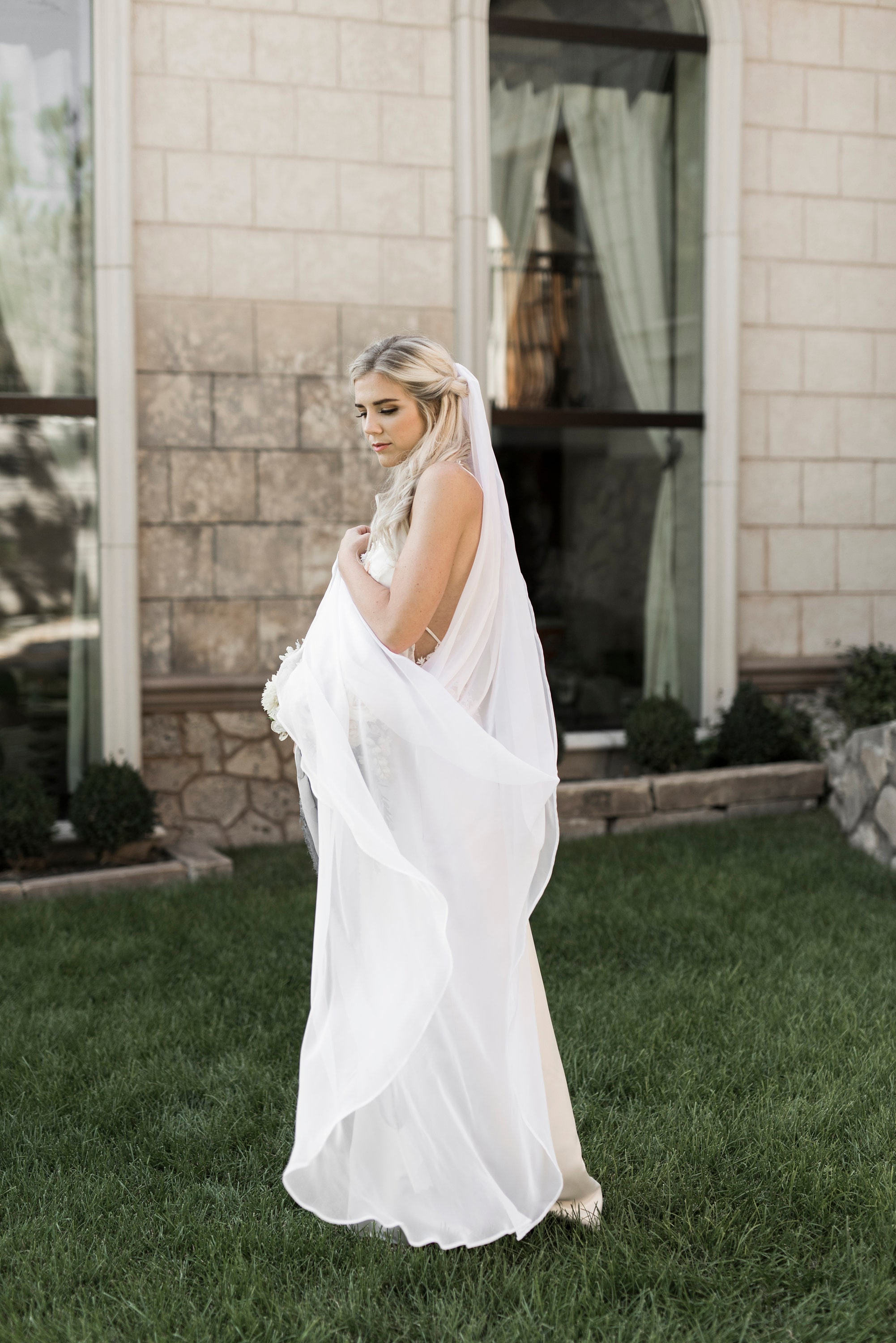 Elegant Off White Chiffon Bridal Veil Silk Wedding Veil Long (Ivory White) - Maternity Wedding  main image 4