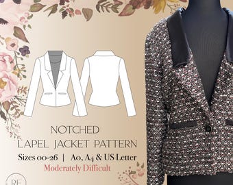 Downloadable Sewing Pattern Classic Blazer Suit Jacket Notched Lapel Pattern with Instructions Welt Pockets Classic Suit Sewing Pattern PDF