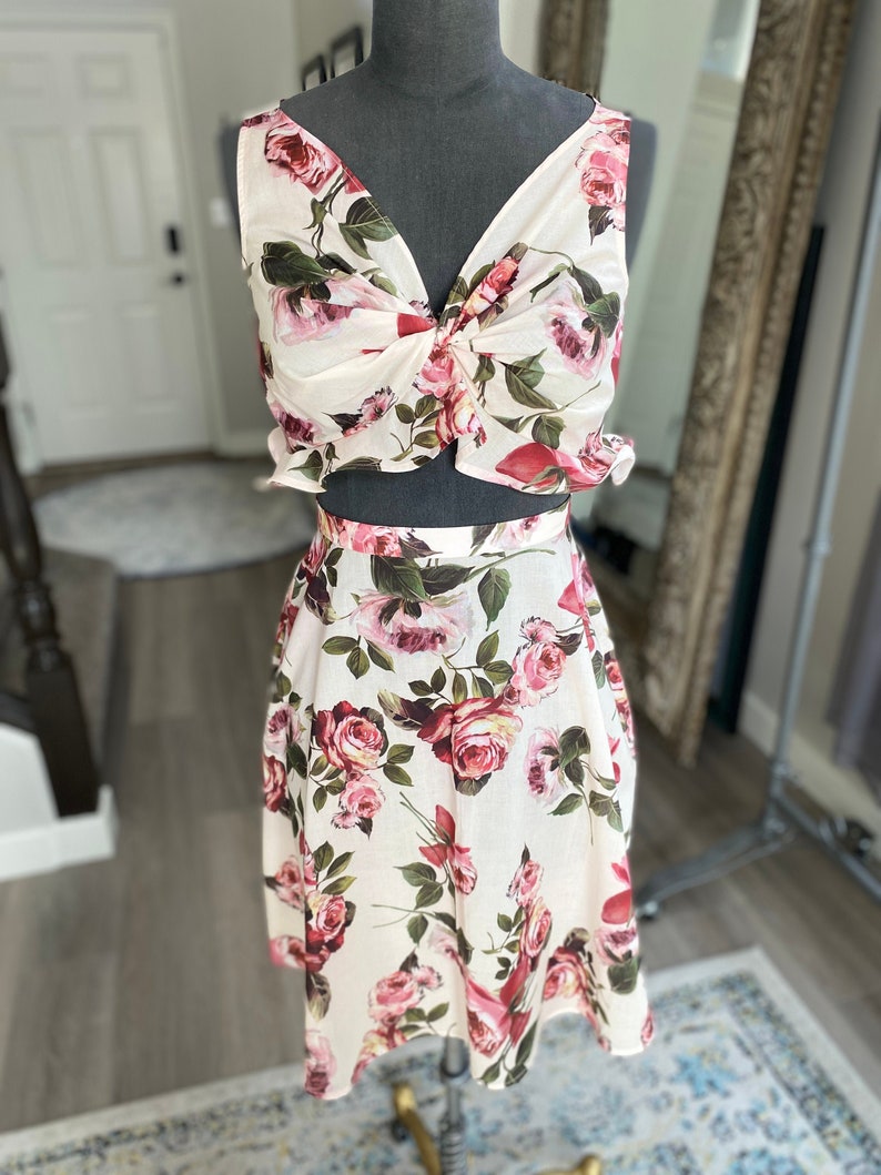 Ruffled Rose Printed Two-Piece Summer Dress