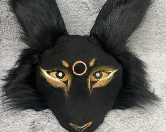 Rabbit Mask, Black Rabbit Mask, Hare Mask, Therian Mask (felt, cardboard, hand-painted)