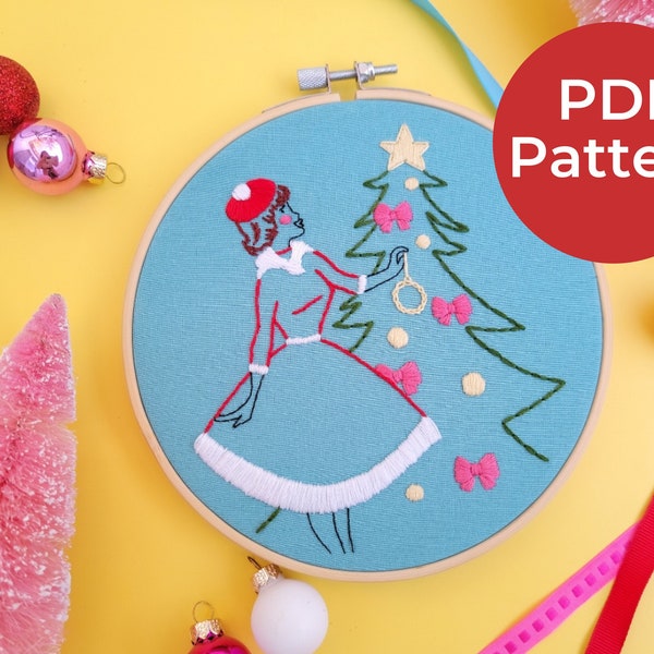 Mid Century Christmas Embroidery Pattern. PDF embroidery pattern. Holiday Embroidery Pattern. Holiday Hand Embroidery. Retro Embroidery.