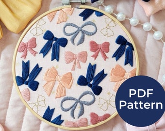 Bow Embroidery PDF Pattern: Beginner Hand Embroidery Project (6 inch)