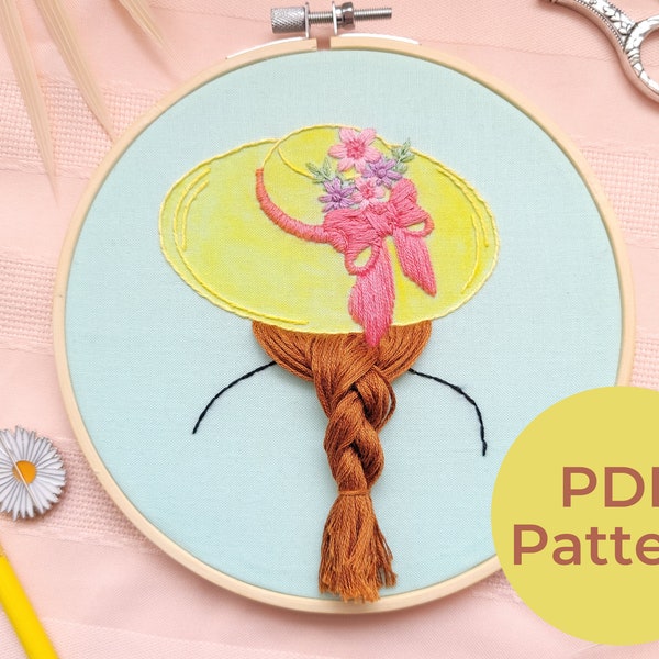 PDF Pattern - Spring Floral Hat. Hair Embroidery Pattern. Spring Embroidery Pattern. Mixed Media Embroidery. Intermediate Embroidery.