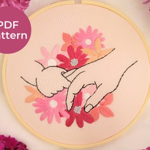 Mother & Child Embroidery Pattern: Floral Design (PDF Pattern)