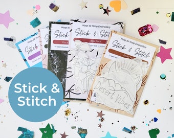 Stick and Stitch Pack Embroidery Packs. Embroidery Stickers. Water-Soluble Dissolving Stick-On Embroidery Designs. Embroidery for Clothes.