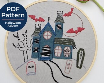 Haunted House Halloween Advent Embroidery Pattern (PDF Pattern)