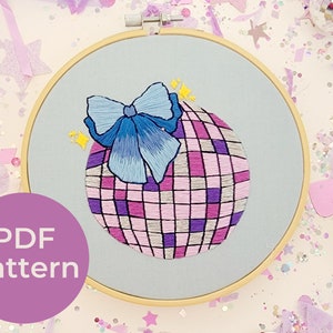 PDF Pattern - Disco Ball Bow Embroidery Pattern. Girly Embroidery. Beginner Embroidery. Disco Shimmer. Shimmer. Hand Embroidery Pattern.