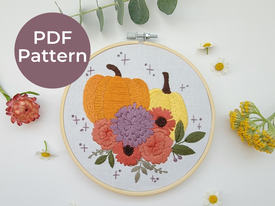 Fall Floral Pumpkin Embroidery Pattern: Beginner Project (PDF Pattern ...