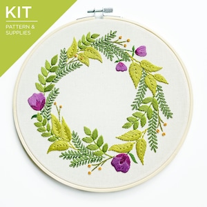 Garden Wreath Embroidery Kit | Floral Embroidery Kit | Flower Wreath Embroidery Kit | DIY Hand Embroidery Kit