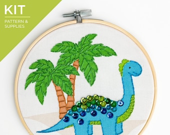 Danny Dinosaur Kid Embroidery Kit | Blue Dinosaur Embroidery Kit | Kid Hand Embroidery Kit | Beginner Embroidery Kit