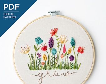 Whimsical Flower Embroidery Pattern | Floral Embroidery Pattern | Wildflower Embroidery Pattern | DIY Hand Embroidery Pattern