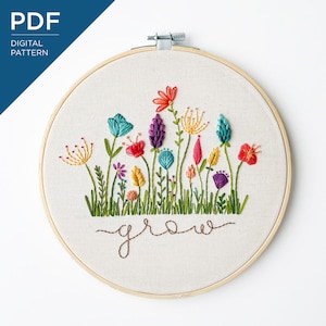 Whimsical Flower Embroidery Pattern Floral Embroidery Pattern Wildflower Embroidery Pattern DIY Hand Embroidery Pattern image 1