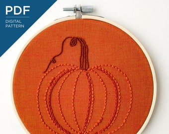 Fall Pumpkin Embroidery Pattern | Monochromatic Pumpkin Embroidery Pattern | DIY Hand Embroidery Pattern | DIY Wall Art