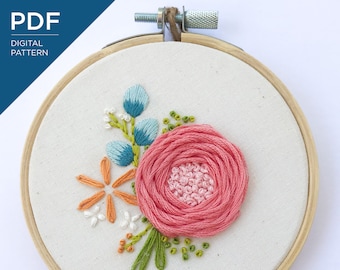 Fancy Flower Embroidery Pattern | Flower Embroidery Pattern | DIY Hand Embroidery Pattern | Beginner Hand Embroidery Pattern