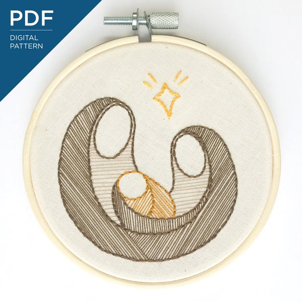 Holy Family Embroidery Pattern | Nativity Ornament Embroidery Pattern | DIY Christmas Ornament Pattern | Beginner Embroidery Pattern