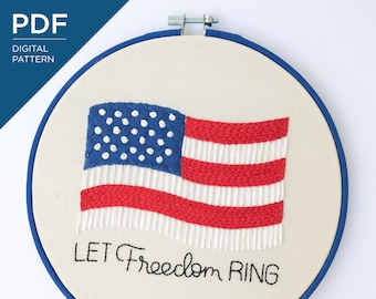 Let Freedom Ring Embroidery Pattern | American Flag Embroidery Pattern | July 4th Embroidery Pattern | DIY Hand Embroidery Pattern