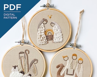 Nativity Ornament Set 4" Embroidery Pattern | Christmas Ornament Embroidery Pattern | DIY Christmas Embroidery Pattern | Beginner Embroidery