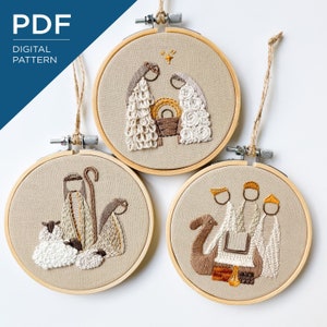 Nativity Ornament Set 4" Embroidery Pattern | Christmas Ornament Embroidery Pattern | DIY Christmas Embroidery Pattern | Beginner Embroidery