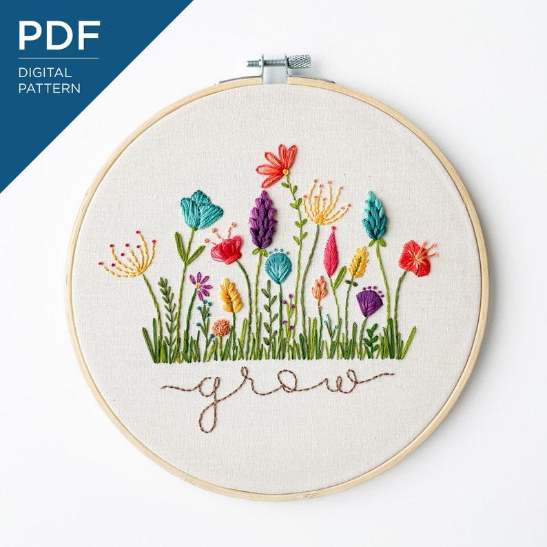 Whimsical Flower Embroidery Pattern Floral Embroidery Pattern Wildflower Embroidery Pattern DIY Hand Embroidery Pattern image 1