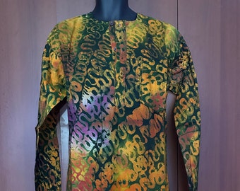 Large Ashanti Fields Batik No Collar Long Sleeve Shirt