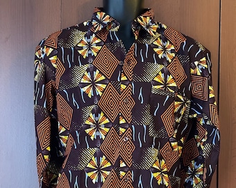 3XL Ashanti Fields Batik Collared Long Sleeve Shirt