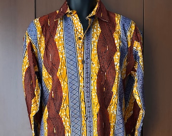 XL Ashanti Fields Batik Collared Long Sleeve Shirt