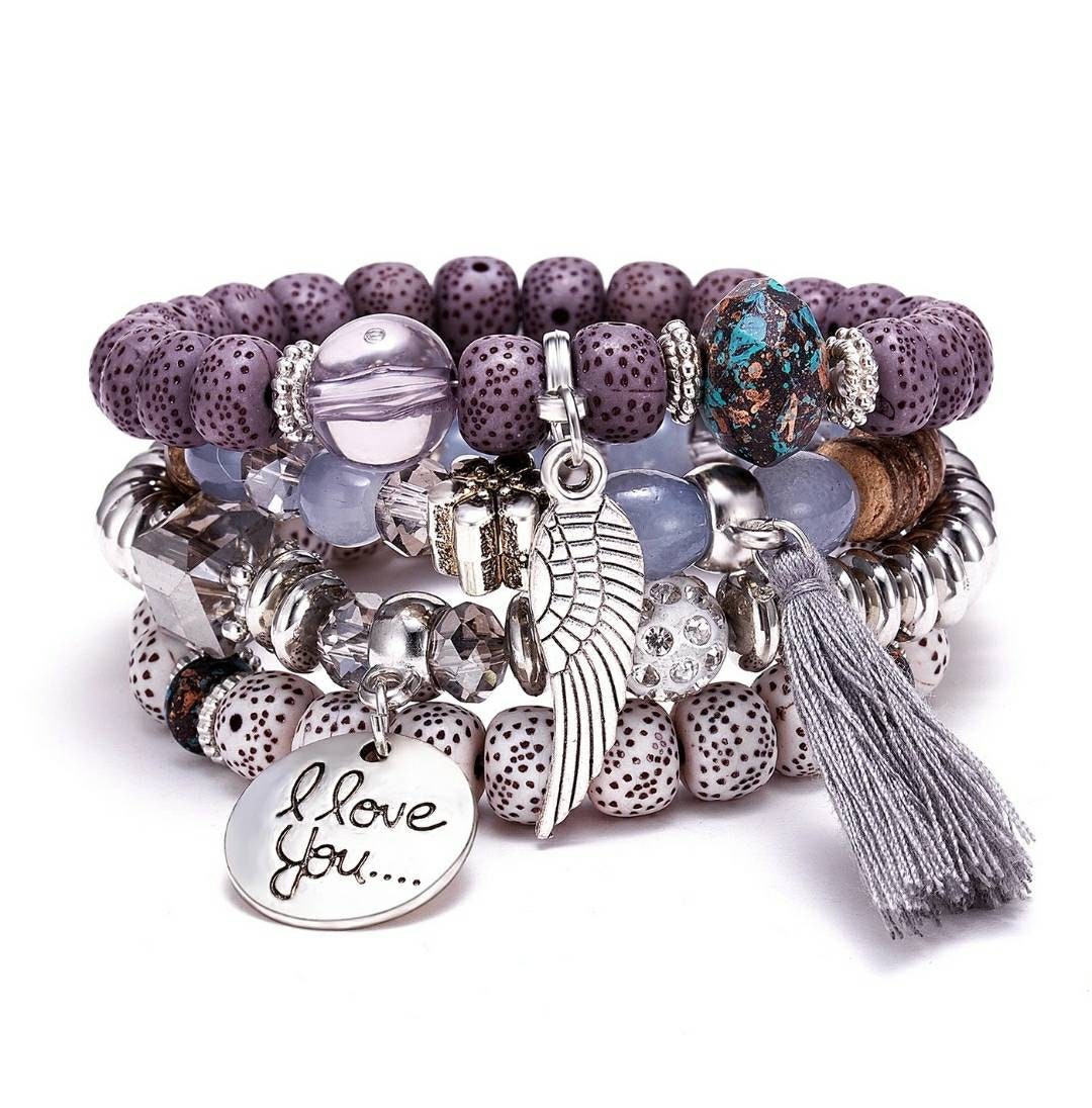 Purple Charm Bracelet Charm Bracelet Purple Beaded Etsy