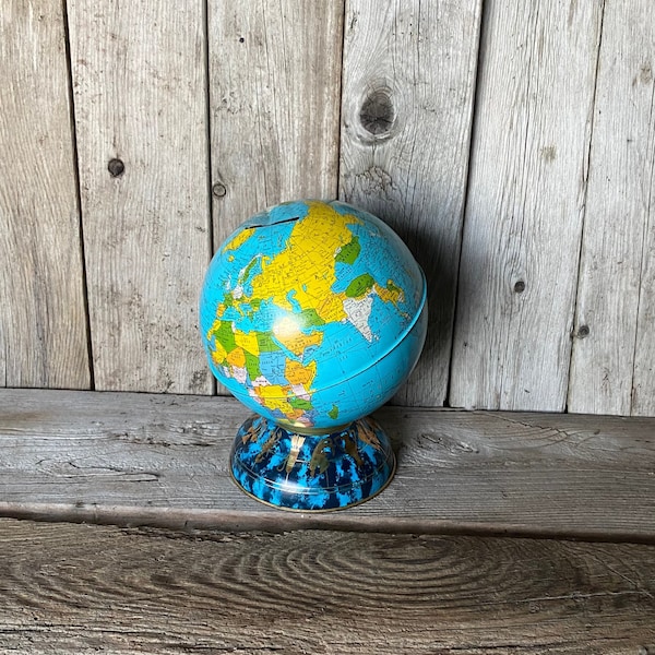 Tin Globe / Vintage Metal Toy / Ohio Art Globe Bank / Metal Piggy Bank