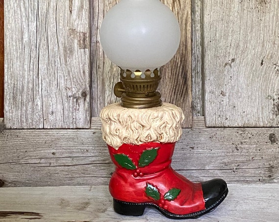 Retro Santa Boot Lamp / Vintage Christmas Decor / Mid Century Santa Claus Oil Lamp