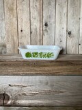 Glasbake Dish / Glass Loaf Pan / Green Herbs pattern Serving Dish / Pyrex Kitchen