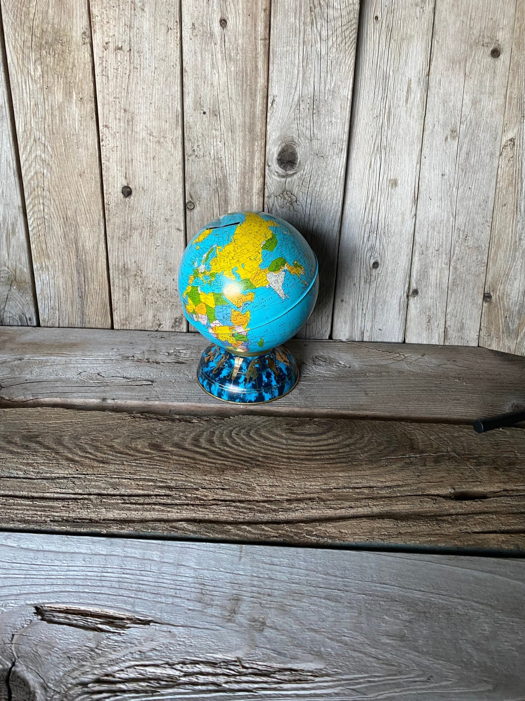 Tin Globe / Vintage Metal Toy / Ohio Art Globe Bank / Metal Etsy