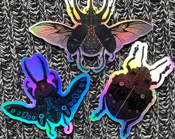 Holographic Rhinoceros Beetle Vinyl Stickers - Atlas Beetle - dung beetle