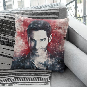 Vintage Pillow COVER Lucifer Morningstar Tom Ellis Fan Art watercolor printed pillow cover for indoor outdoor home decoration