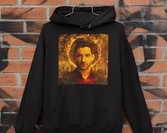Vintage Sweatshirt Lucifer Morningstar Tom Ellis painting fan art Unisex Hooded Sweatshirt Hoodie For Tom Ellis fans