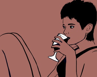 Wall Art Digital Download Digital Art of a Woman Sipping Wine