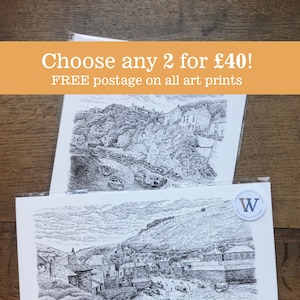 Any 2 A4 signed limited edition unframed prints. Make your selection in order notes.