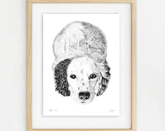 Field Spaniel. A4 signed limited edition unframed print. Individually wrapped with recycled hardboard backing in biodegradable cello wrap.