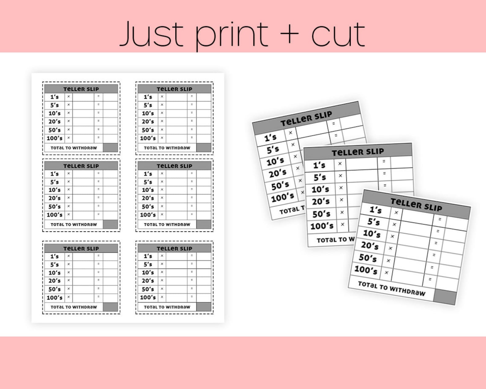 Printable Teller Slips | Easy PDF Teller Denomination Slips | Cash ...
