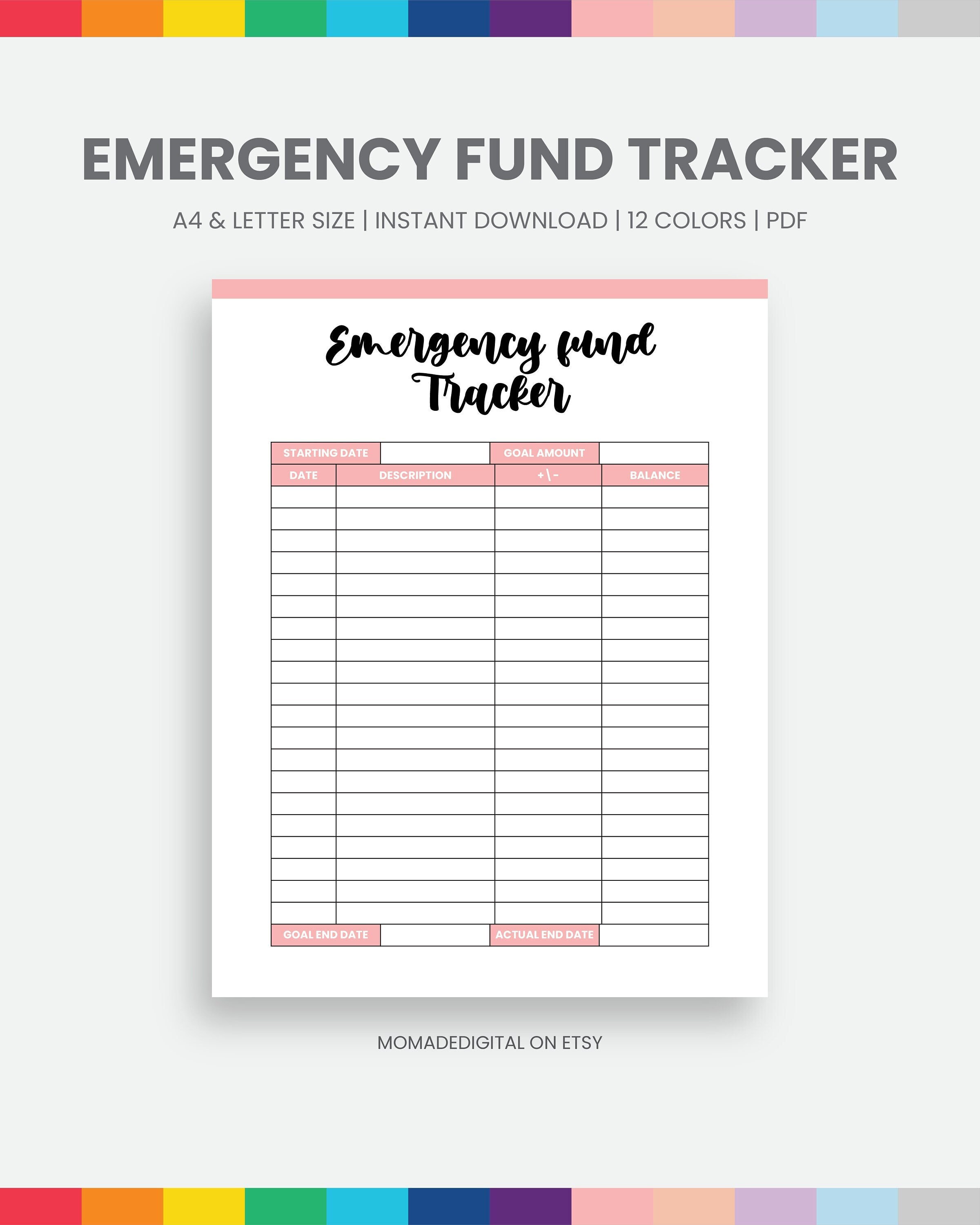 Printable Emergency Fund Tracker Printable Colorful Financial Planner ...