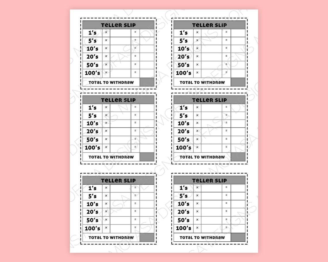 Printable Teller Slips | Easy PDF Teller Denomination Slips | Cash ...