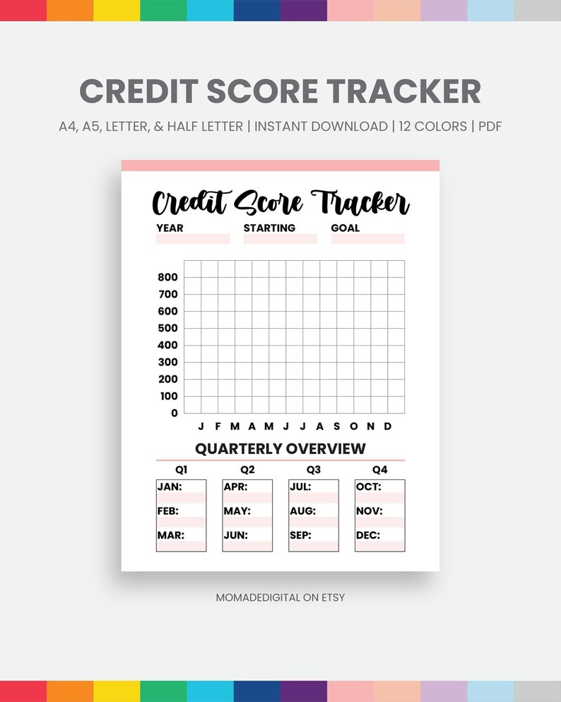 Printable Credit Score Tracker PDF Download Financial Printable Budget ...