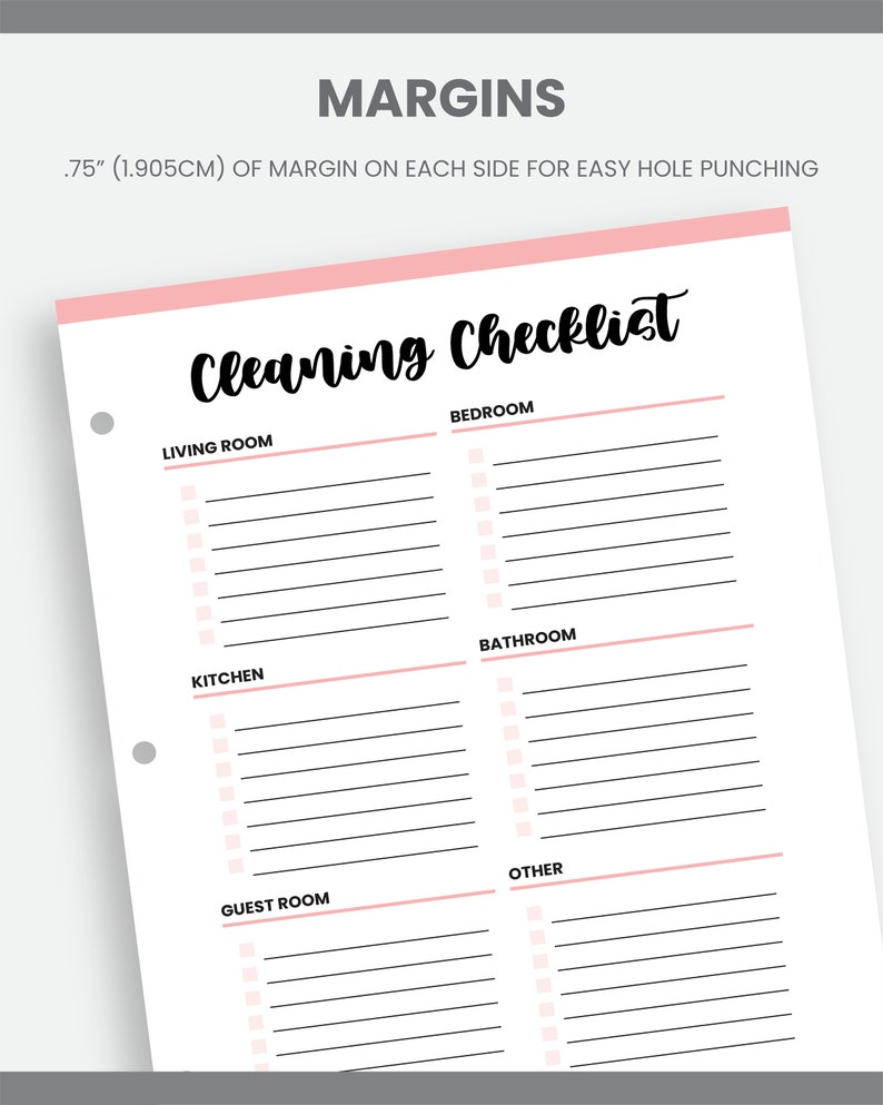 Printable Cleaning Checklist Insert, Personal Planner Inserts, Todo