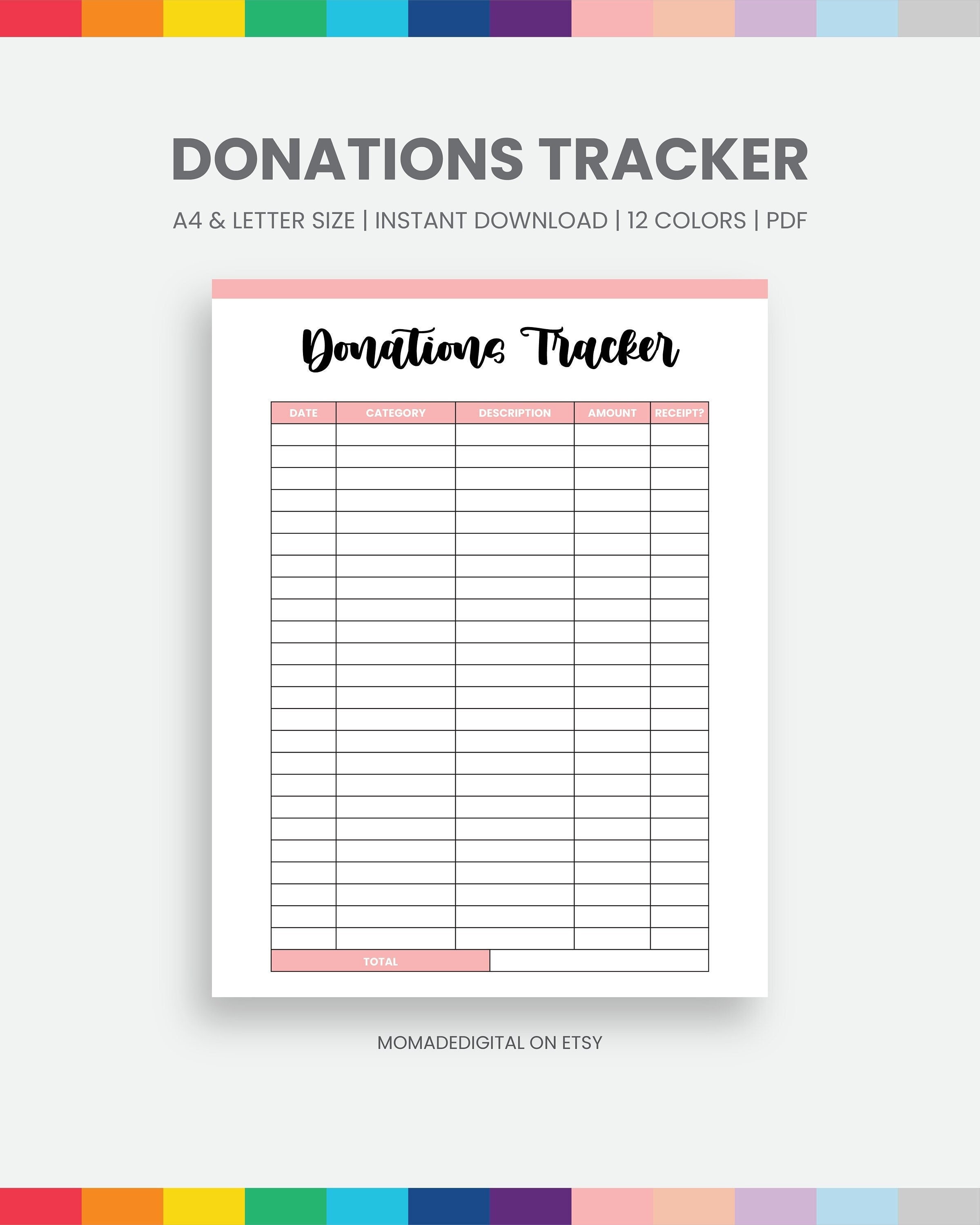printable donations tracker goals printable digital etsy
