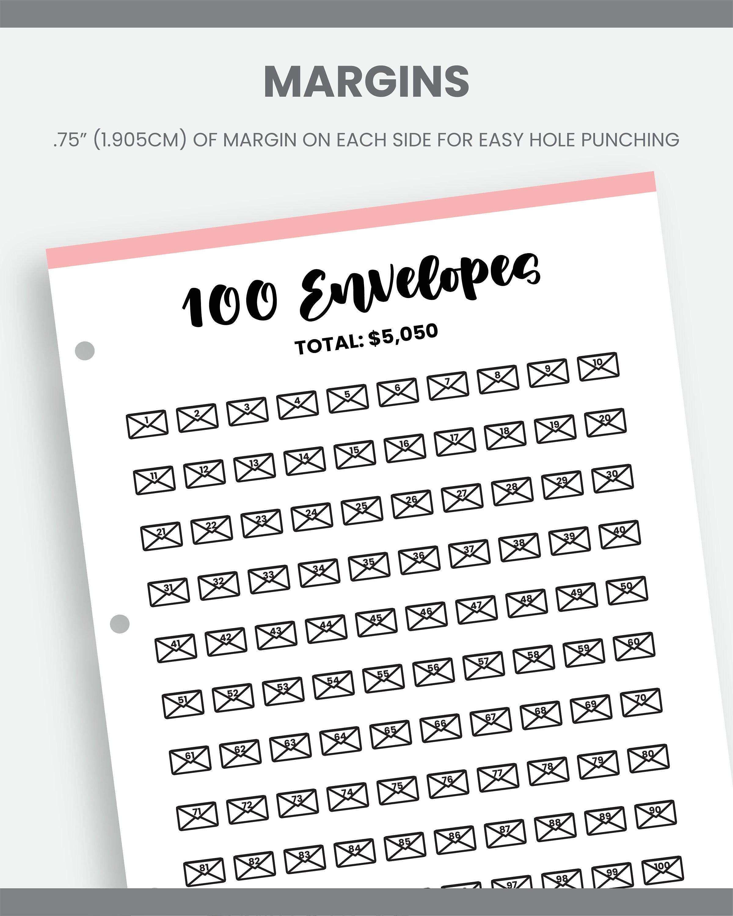 Printable 100 Envelopes Challenge Tracker PDF Instant Download Savings ...