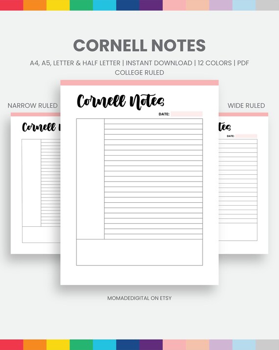 Printable Cornell Notes Bundle Study Student PDF A4 A5 - Etsy