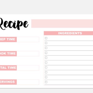 Recipe Card Printable | Index Card Size | Printable PDF | Letter Size ...