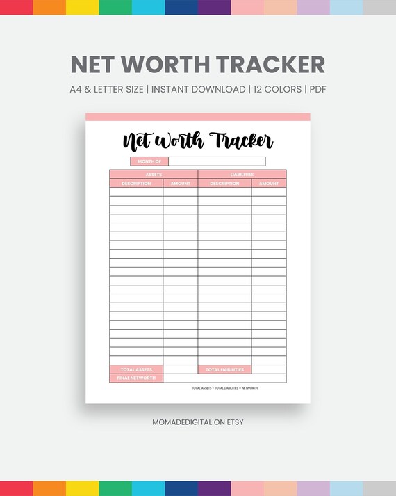 Printable Personal Net Worth Tracker Digital Tracker Pdf | Etsy
