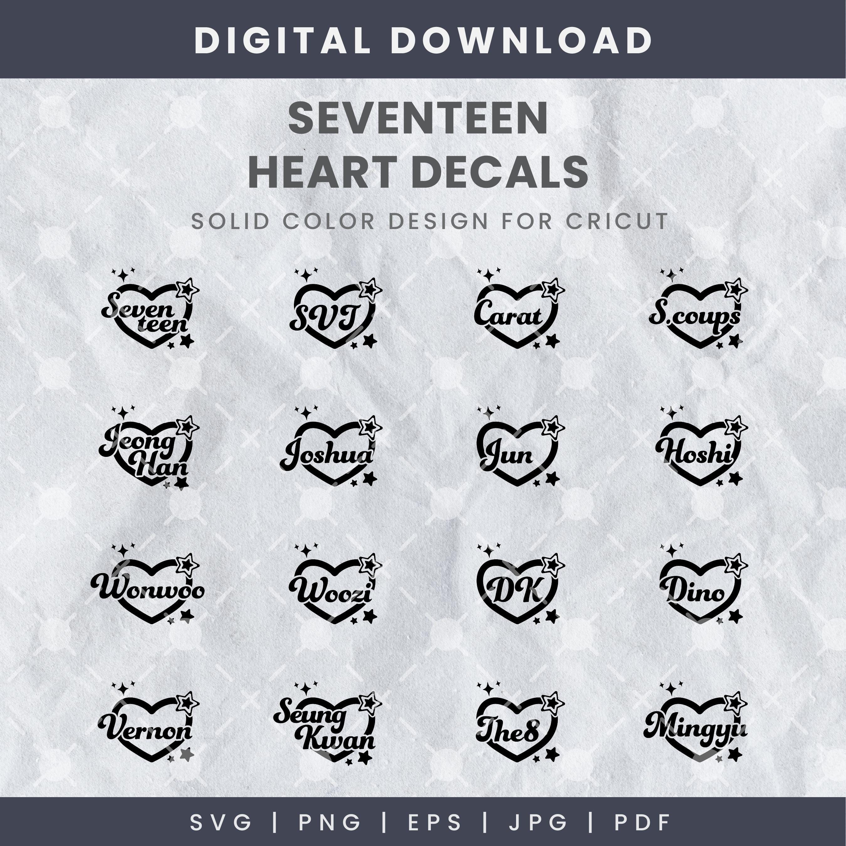 Kpop Seventeen Name in Heart Decals Light Stick Decal Design