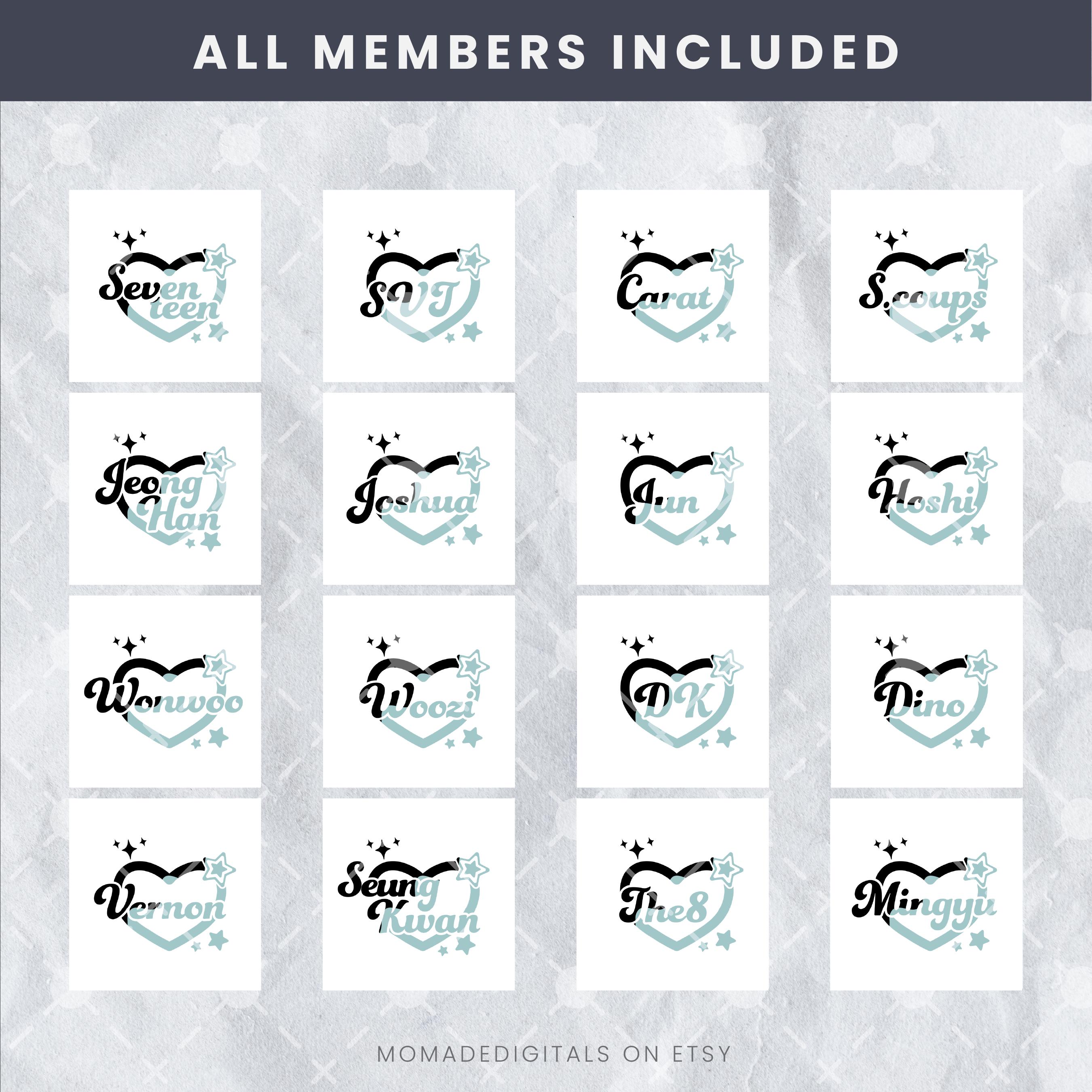 Kpop Seventeen Name in Heart Decals Light Stick Decal Design
