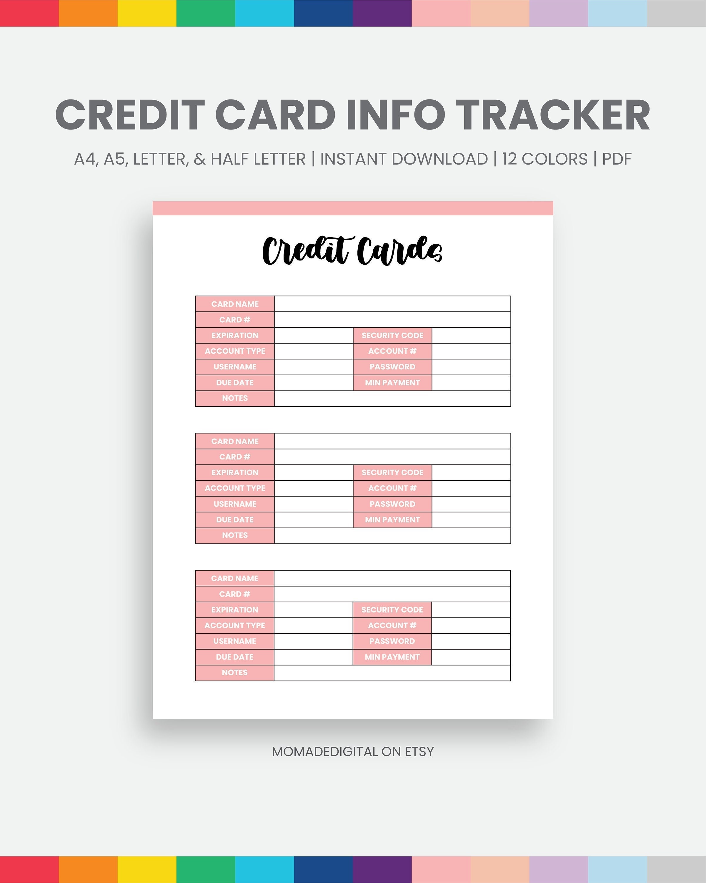 Info Tracking Cards.pdf Design & Templates Printable Credit Card Information Tracker PDF ...